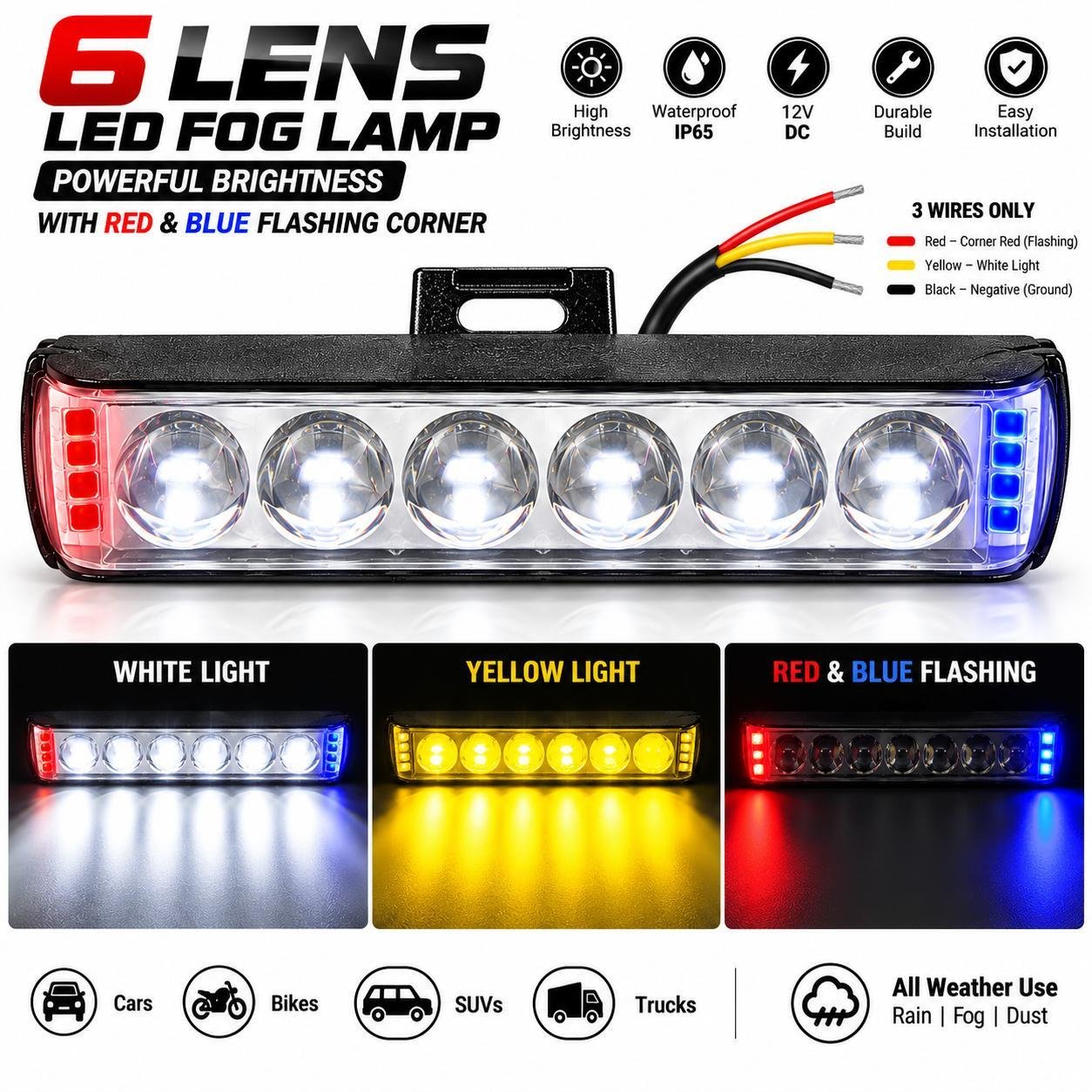 6 Lens Pro Dual Flash LED Fog Lamp