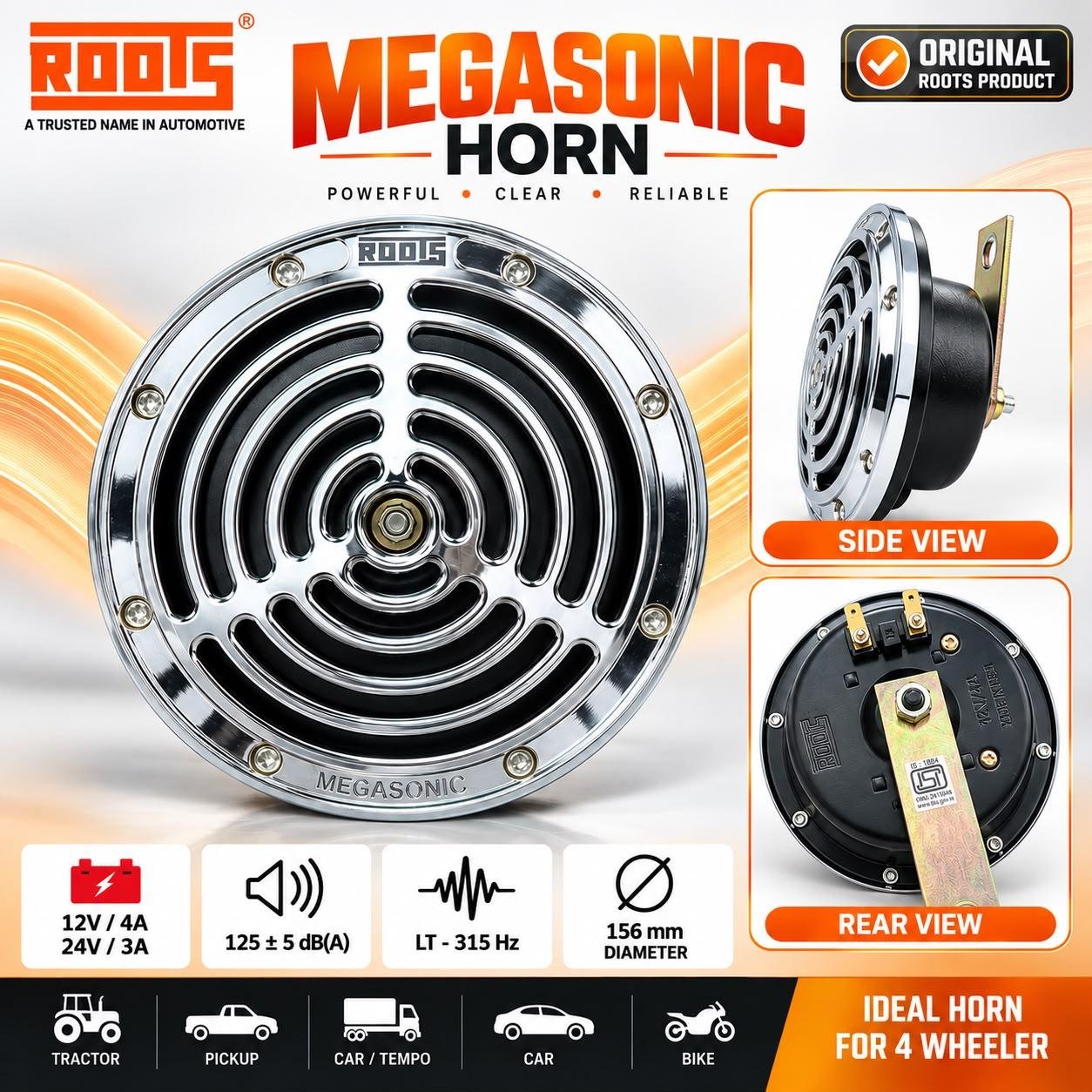 ROOTS Megasonic Premium Chrome Electric Horn | 12V/24V